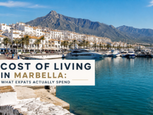 Cost of Living in Marbella: What Expats Actually Spend with Puerto Banus marina, La Concha mountain, yachts and white Mediterranean buildings in Marbella