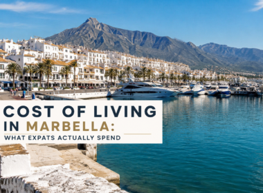 Cost of Living in Marbella: What Expats Actually Spend with Puerto Banus marina, La Concha mountain, yachts and white Mediterranean buildings in Marbella